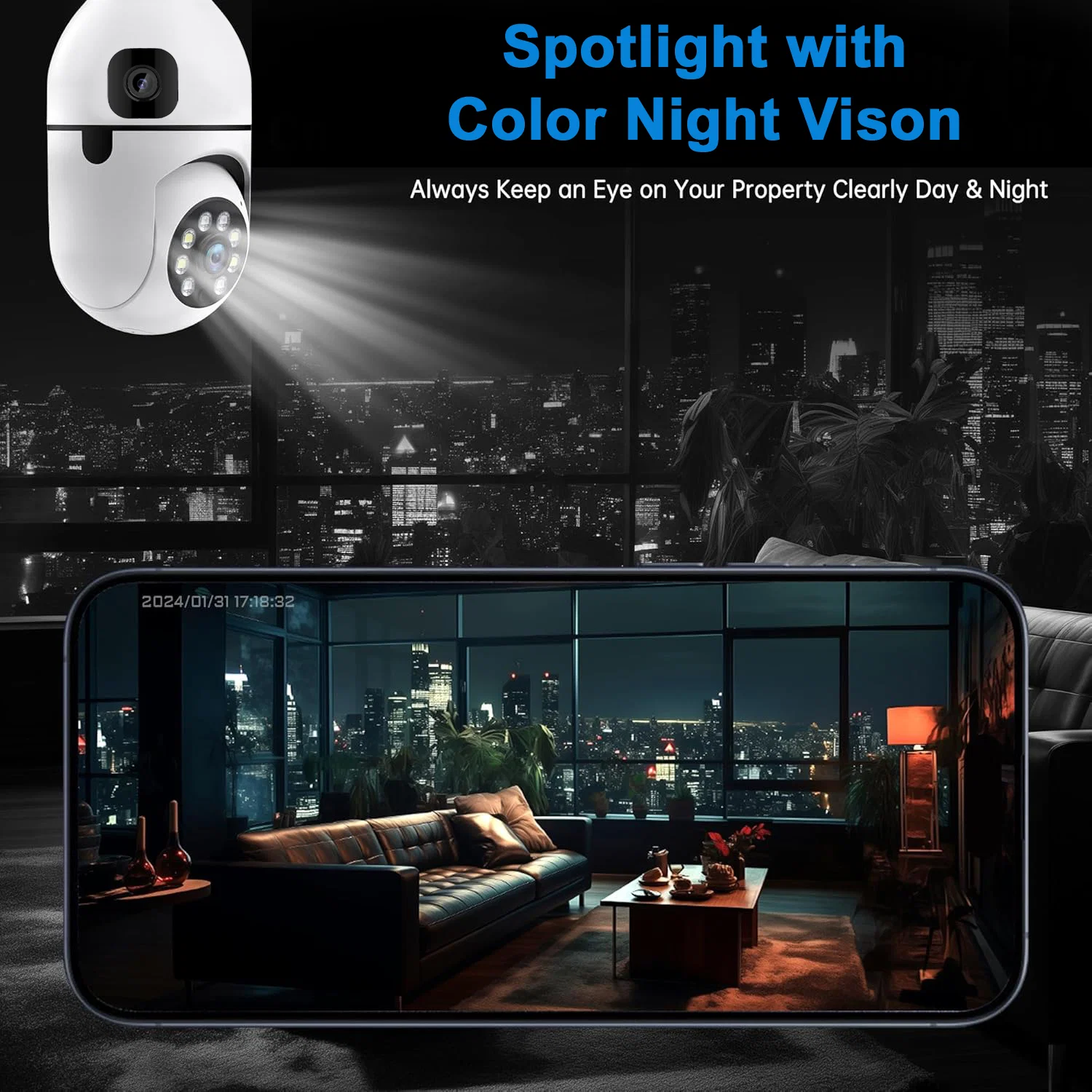 IFITech 4MP Ultra HD Wi-Fi Pan/Tilt Bulb Camera with Goosene