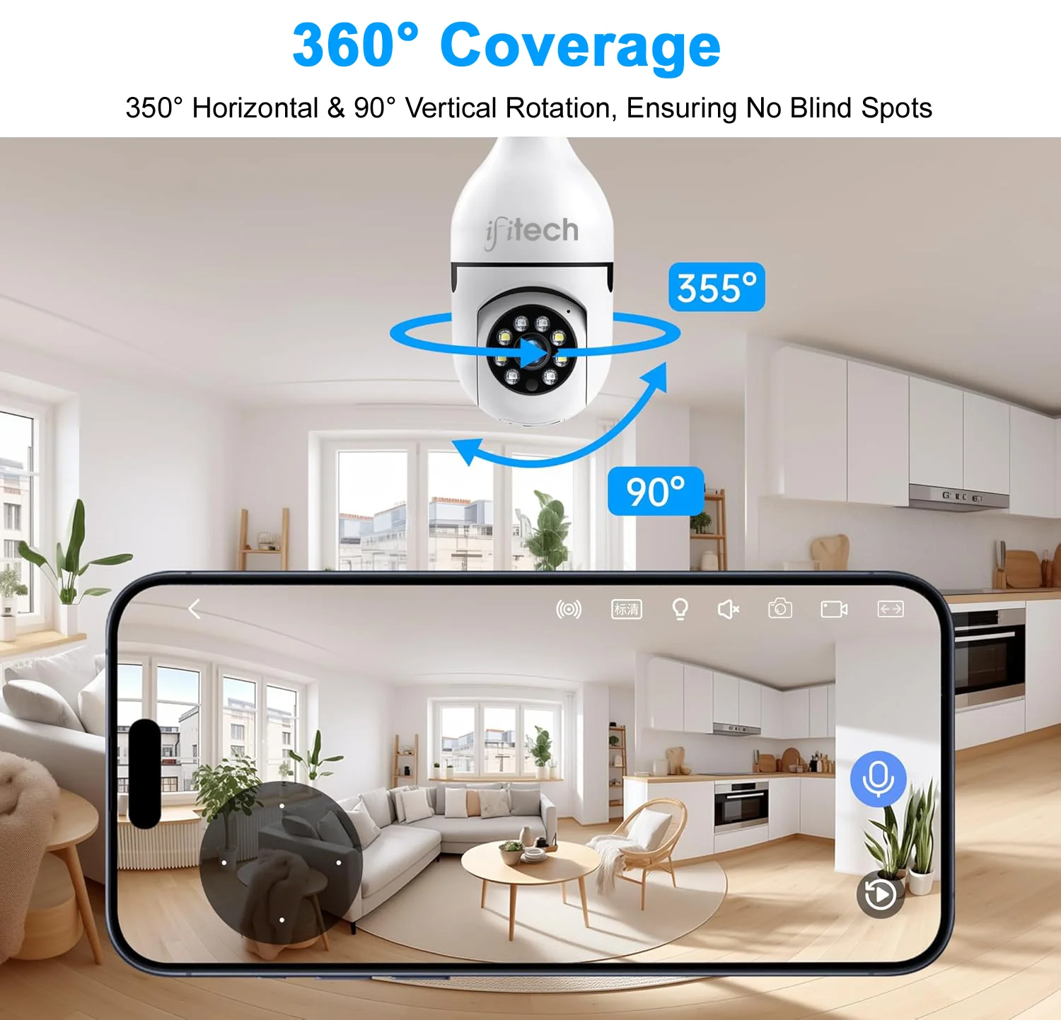 IFITech 3MP Full HD Wi-Fi Pan/Tilt Bulb Camera - V380 App